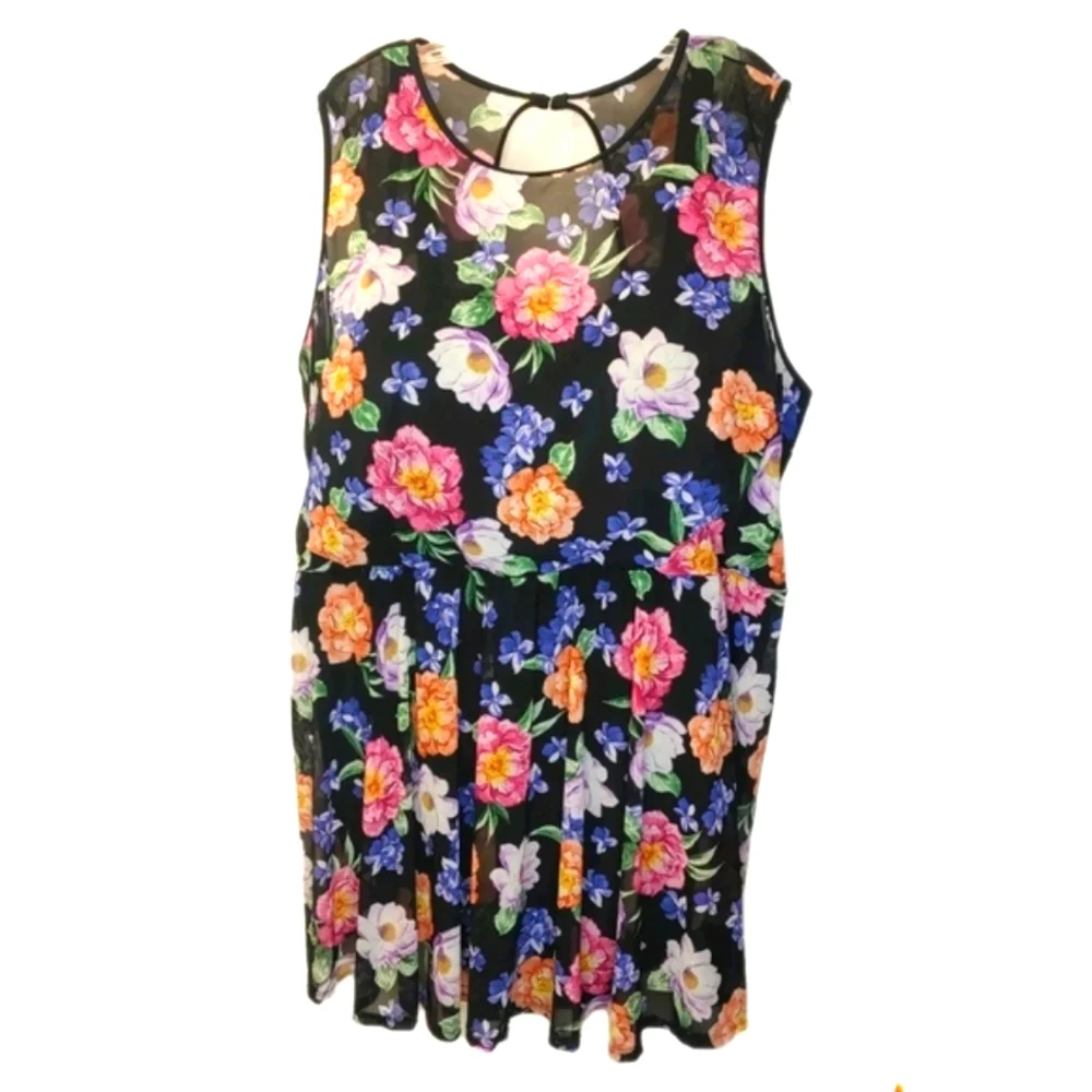 Torrid Modest Swim Dress Woman Plus Sz 6XF Black Mesh Floral Overlay Pool Beach